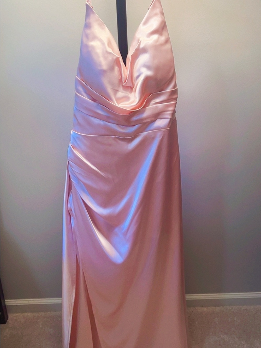 Azazie Blush Pink Satin Cowl Neck Maxi Dress